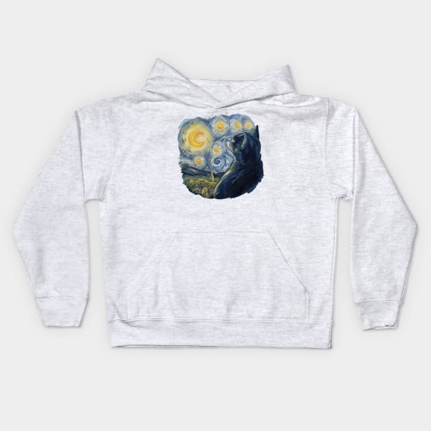 Van Gogh Cat Kids Hoodie by Digital-Zoo